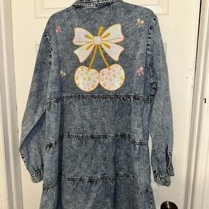Stylish Denim Dress with designer inspired Cherry Bow Design